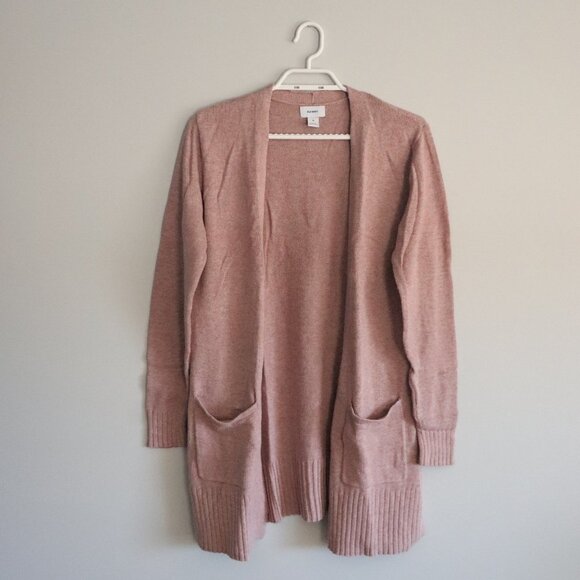 Old Navy Women's Pink Sz M Open Front Pockets Knit Lightweight Ribbed Cardigan - Picture 1 of 12